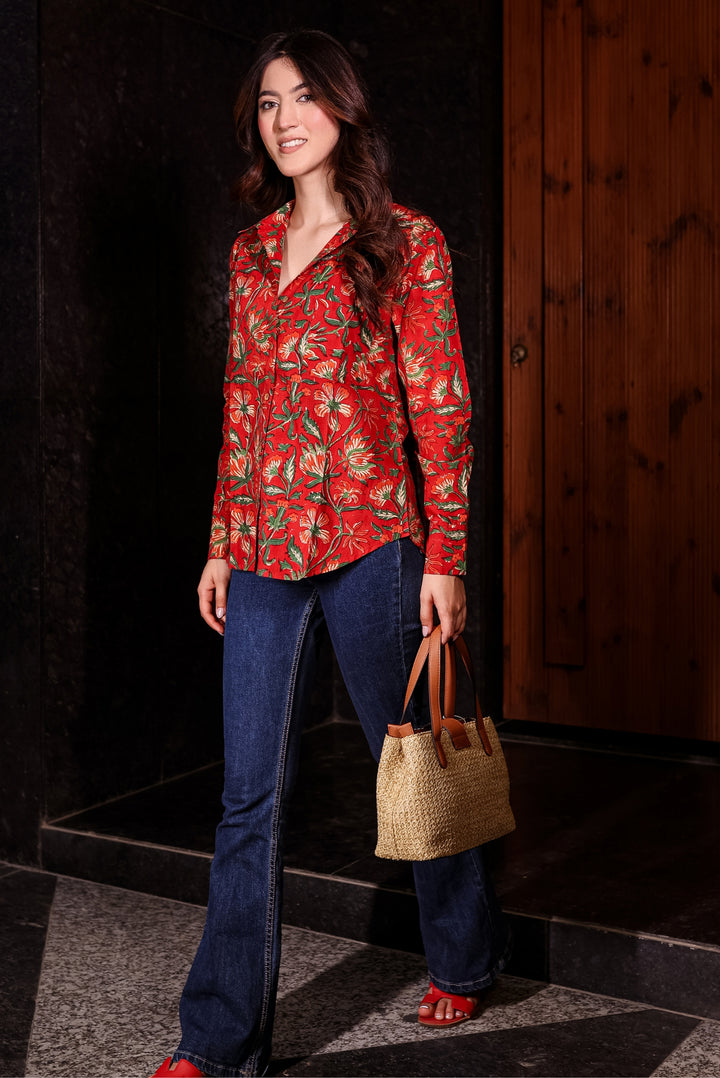 Isabella Red Cotton Shirt