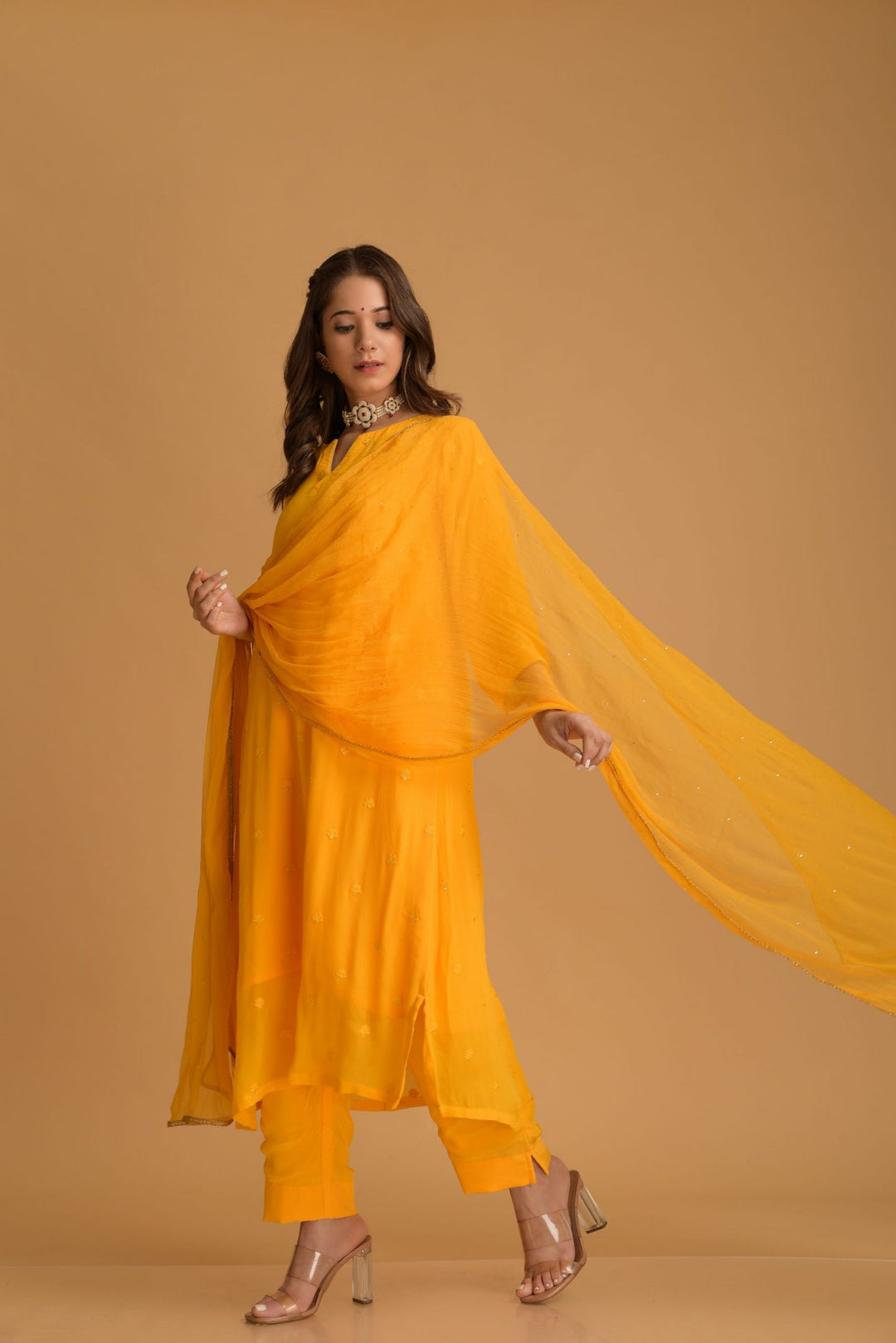yellow dress material with chiffon dupatta Sarah Dress with Dupatta