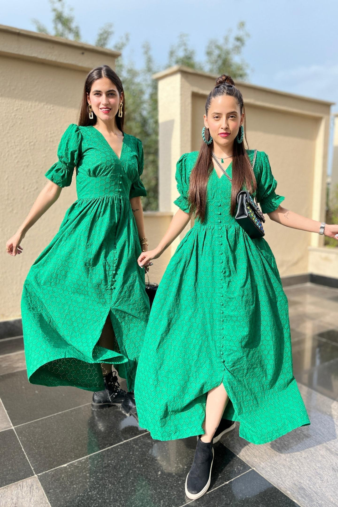 Green Schiffli Cotton Dress