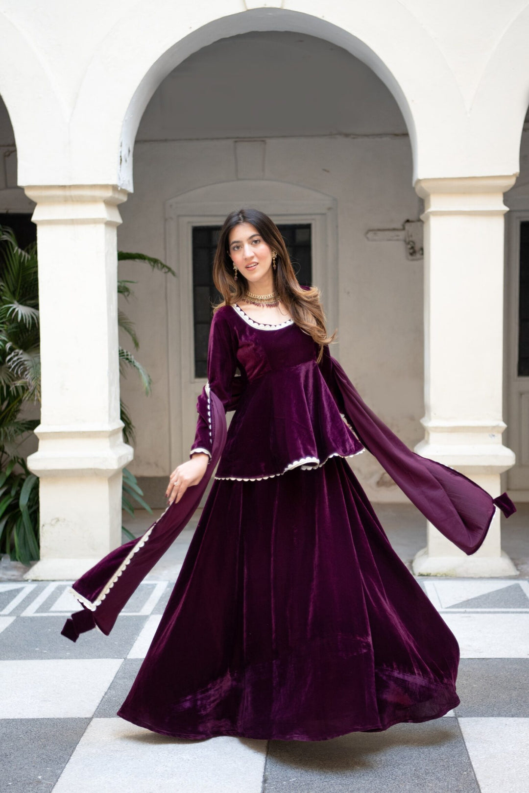 Dress Velvet Skirt Co Ord Wine Peplum Velvet Skirt Set – DIMPLE