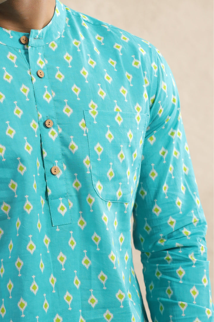 Turquoise Cotton Regular Shirt Kurta