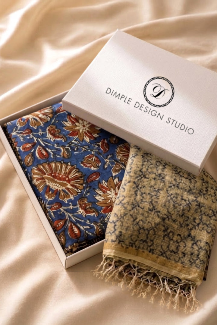 Unstitched - Blue Red Kalamkari Suit Set