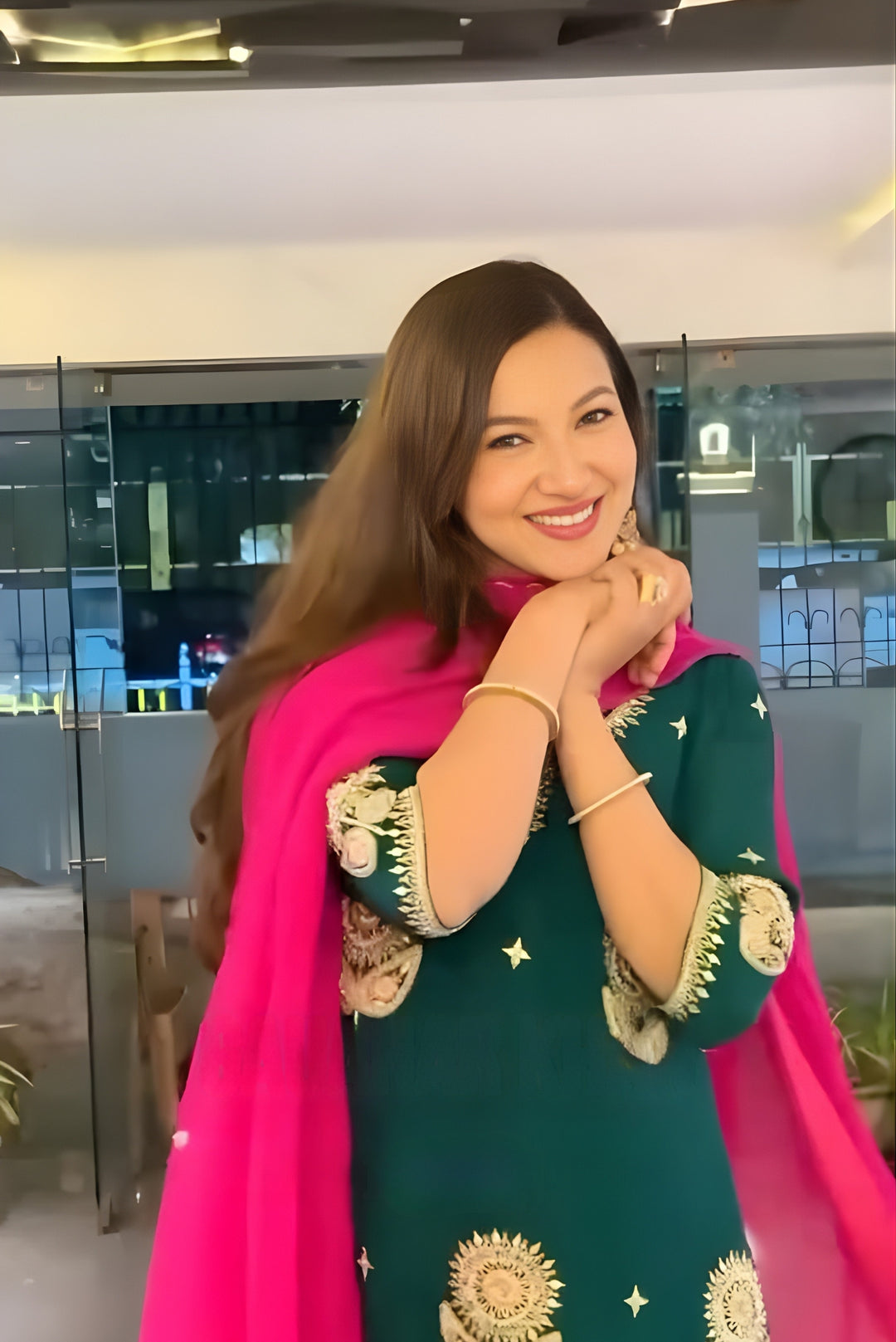 Bottle Green Crepe Gota Suit Set