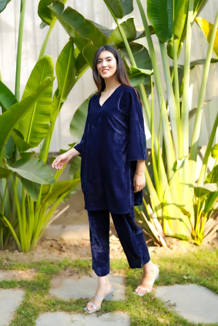 Navy Blue Velvet Co-ord Set