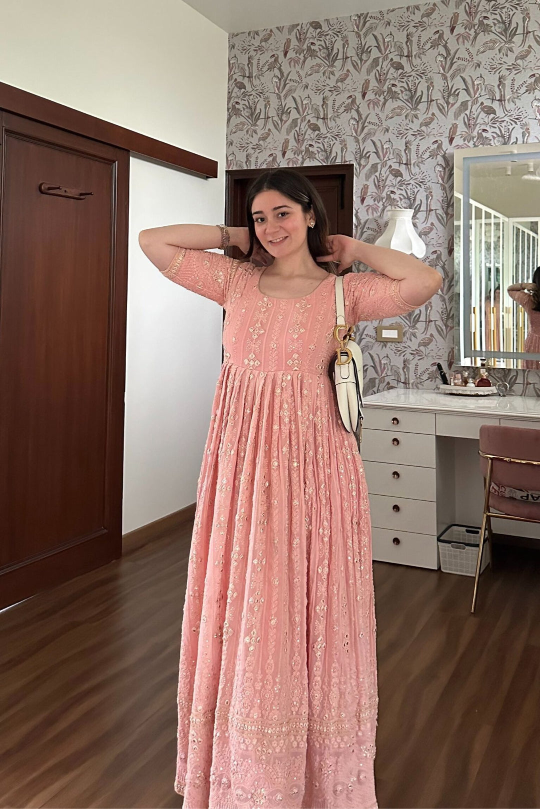 Peach Chikankari Dress – DIMPLE DESIGN STUDIO1