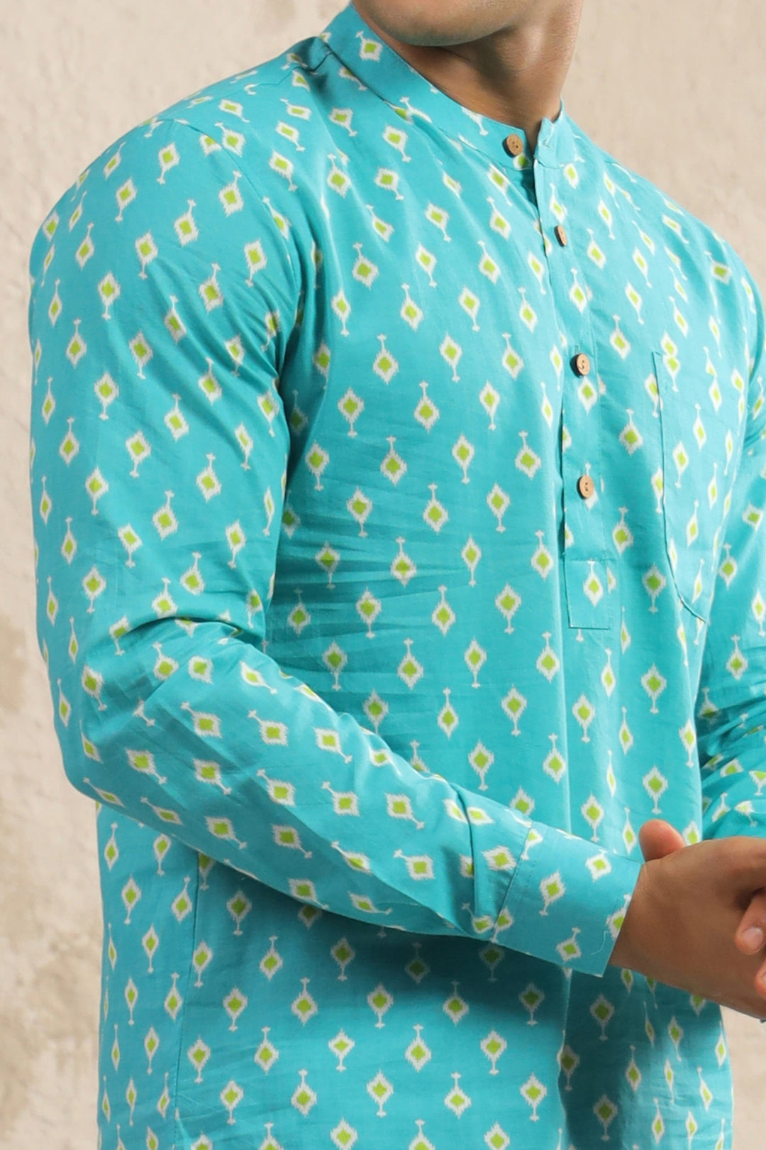 Turquoise Cotton Regular Shirt Kurta