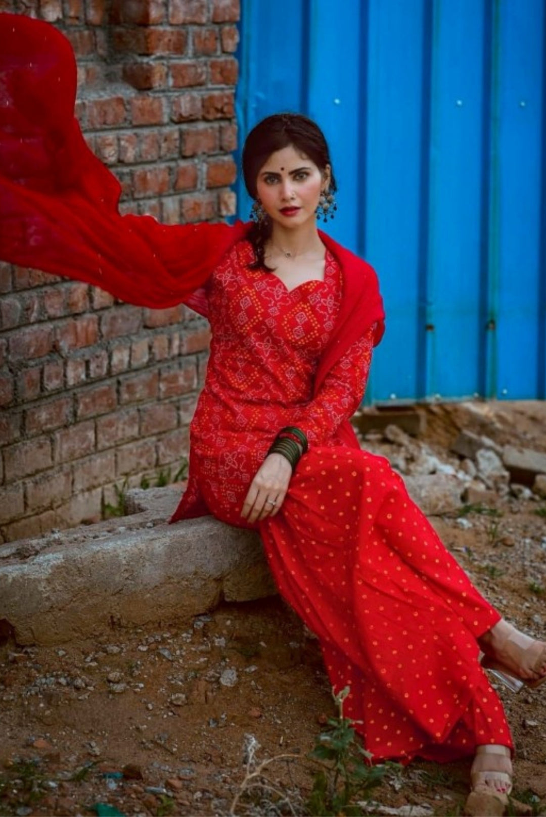 Red Bandhani Sharara Set