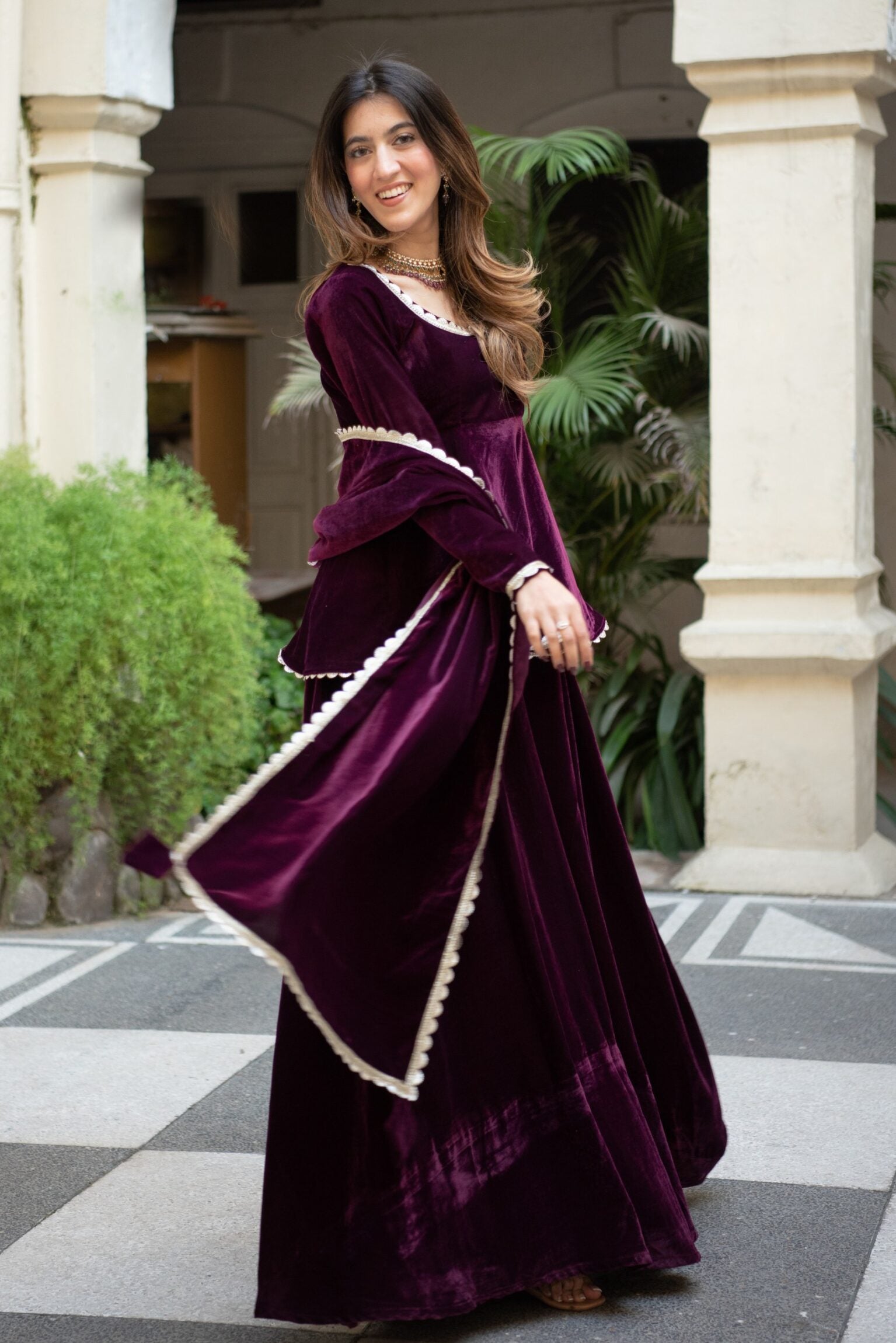 Velvet long skirt design top
