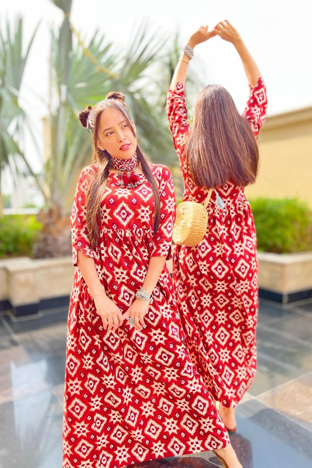 Red Abstract Cotton Dress