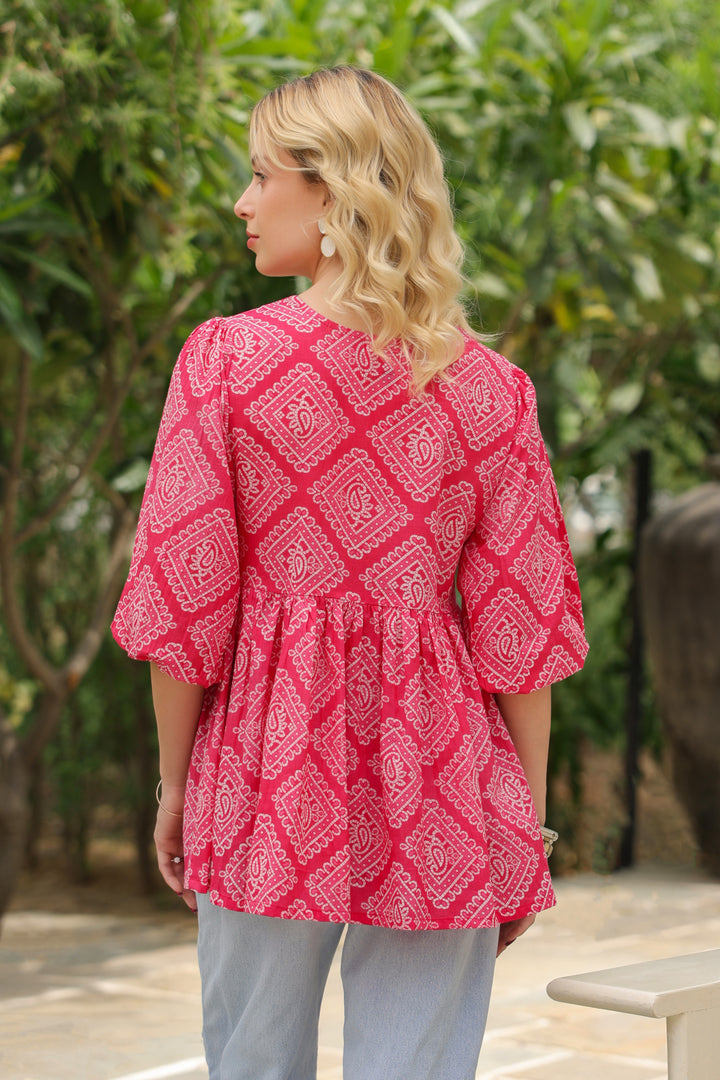Galina Pink Cotton Frill Top