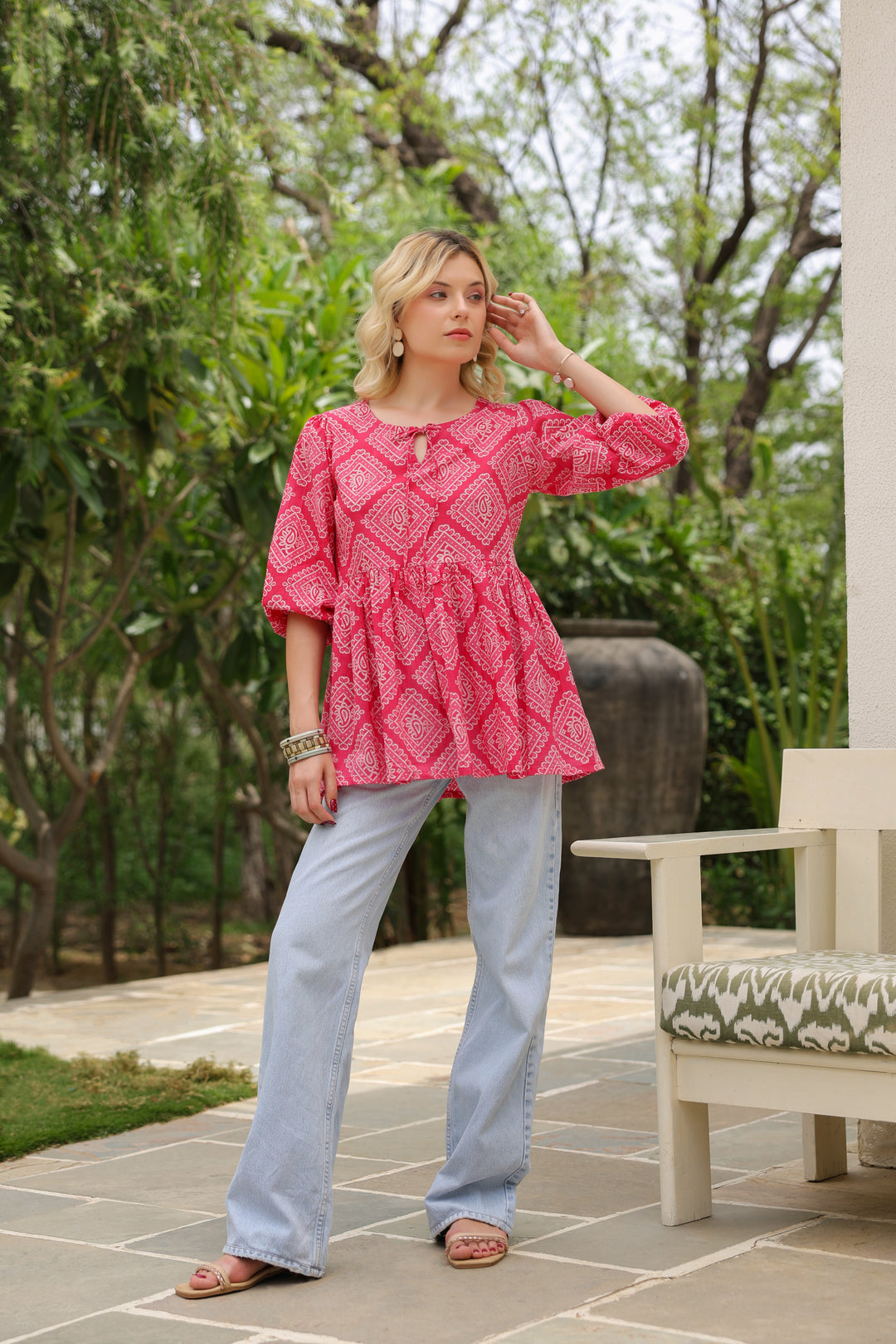 Galina Pink Cotton Frill Top