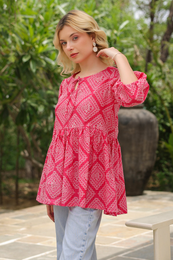 Galina Pink Cotton Frill Top