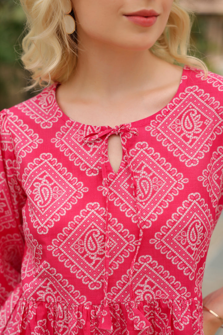 Galina Pink Cotton Frill Top