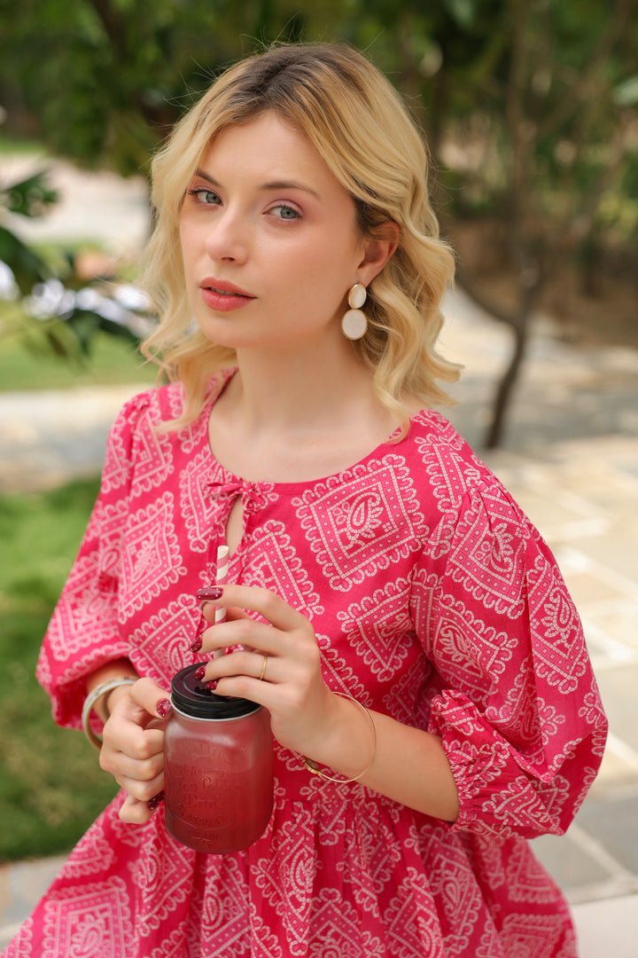 Galina Pink Cotton Frill Top