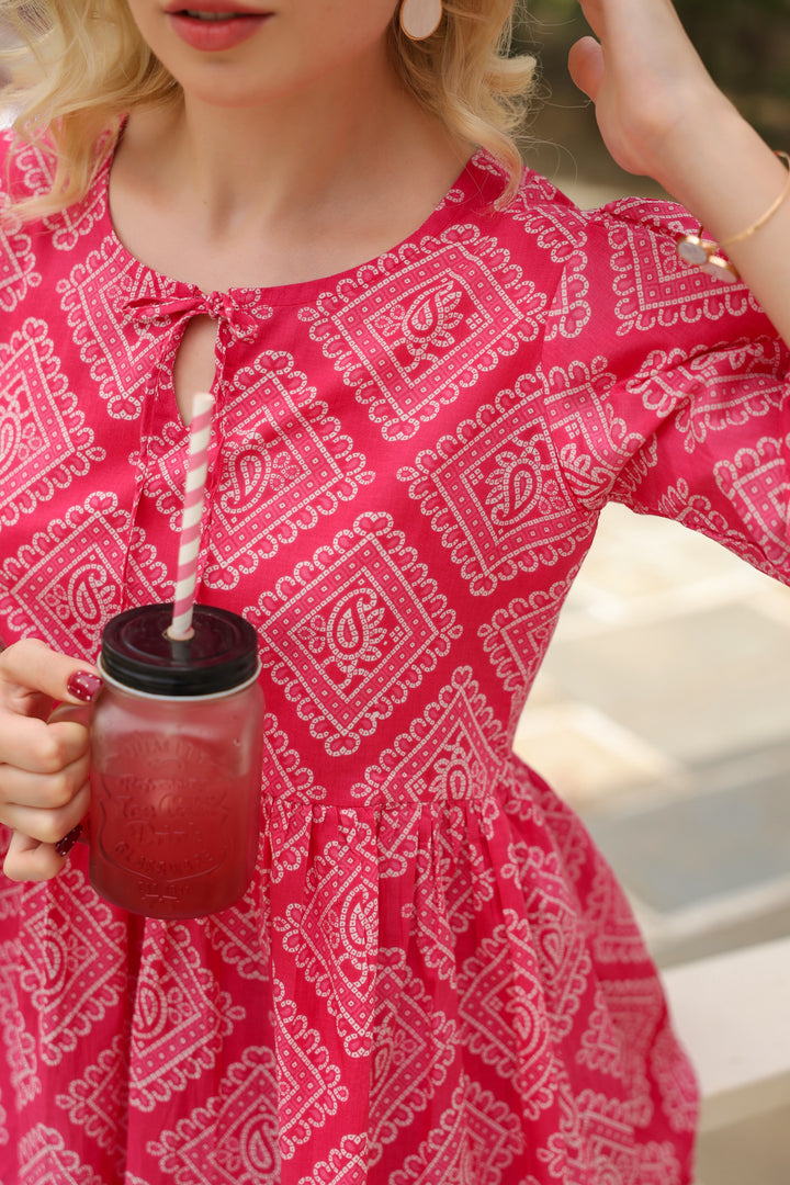 Galina Pink Cotton Frill Top