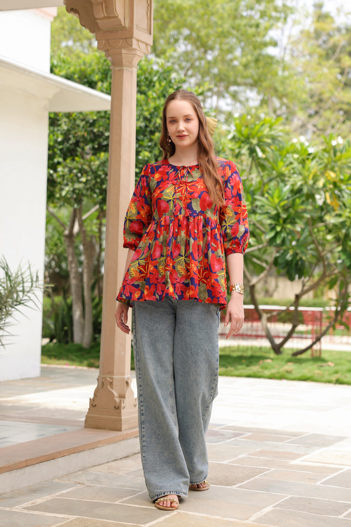 Lydia Multicolor Cotton Frill Top