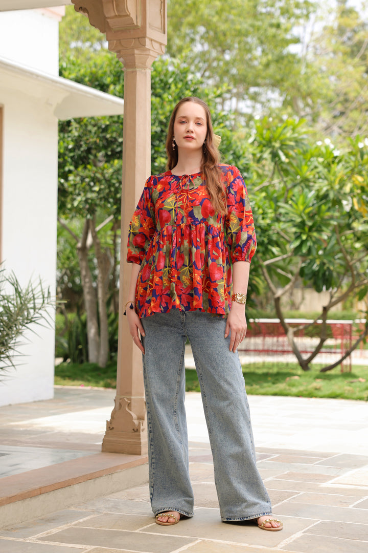 Lydia Multicolor Cotton Frill Top