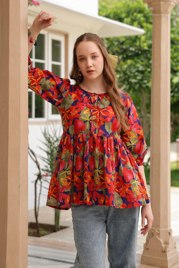 Lydia Multicolor Cotton Frill Top