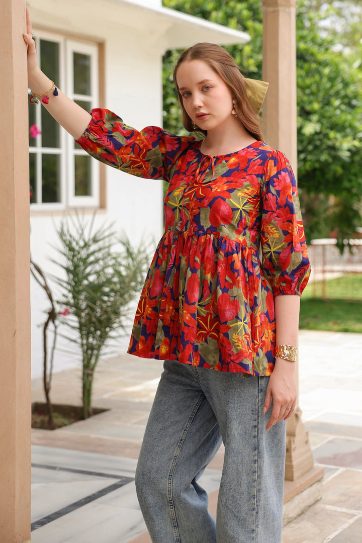 Lydia Multicolor Cotton Frill Top