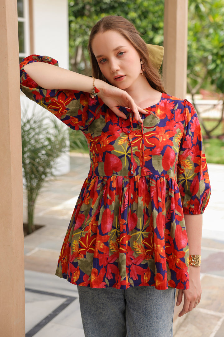 Lydia Multicolor Cotton Frill Top