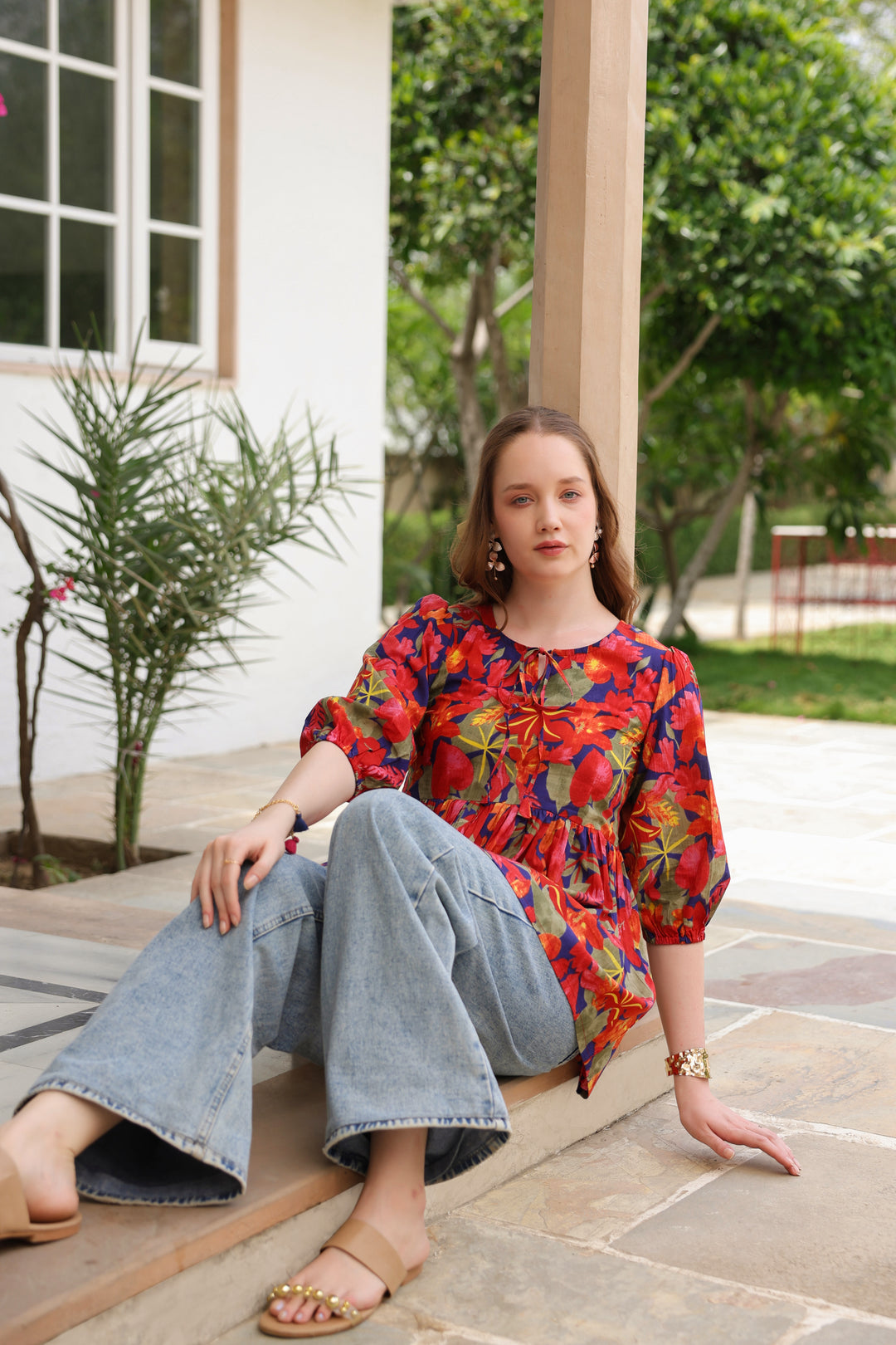 Lydia Multicolor Cotton Frill Top