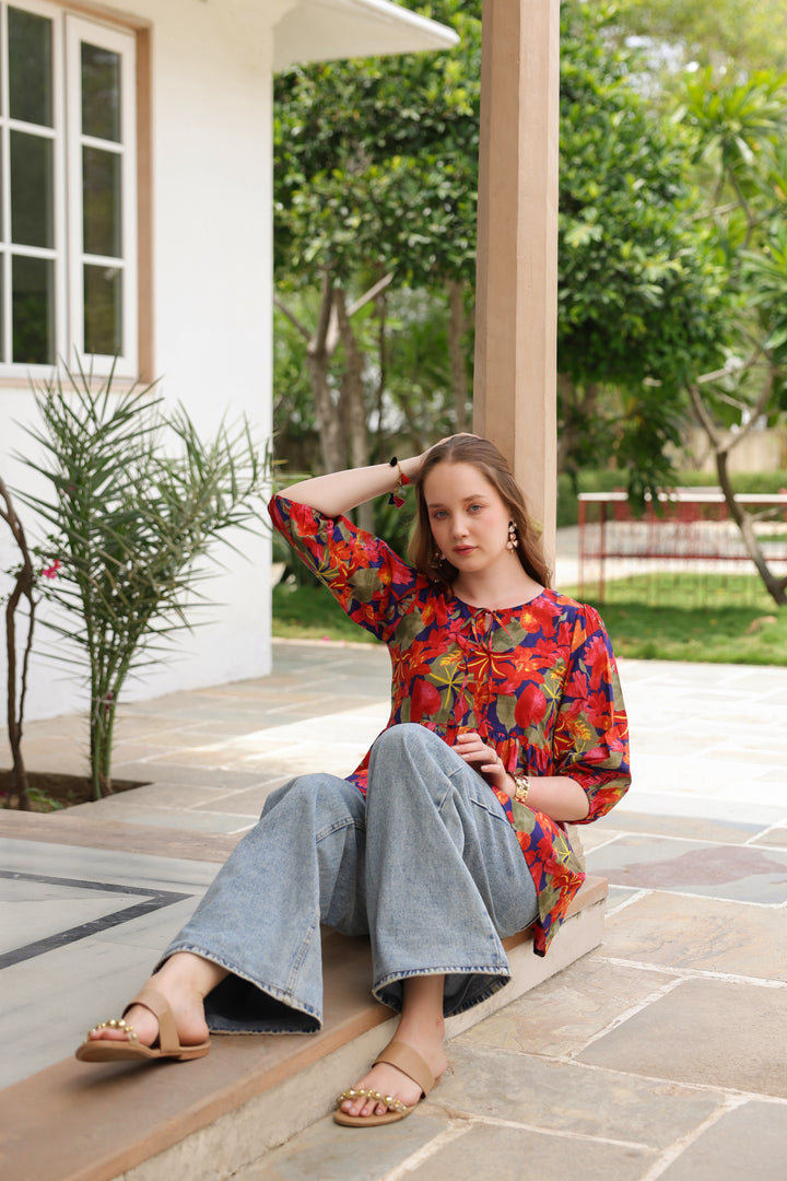 Lydia Multicolor Cotton Frill Top