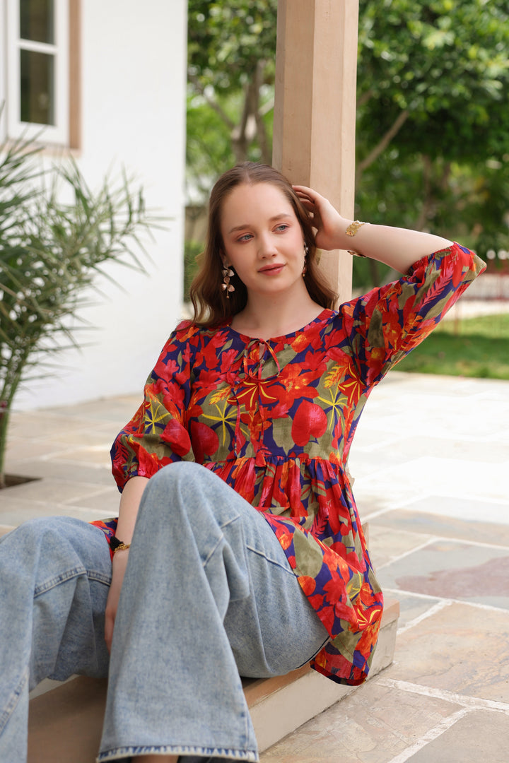 Lydia Multicolor Cotton Frill Top