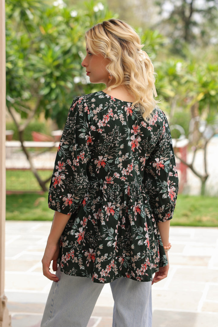 Margarita Green Cotton Frill Top