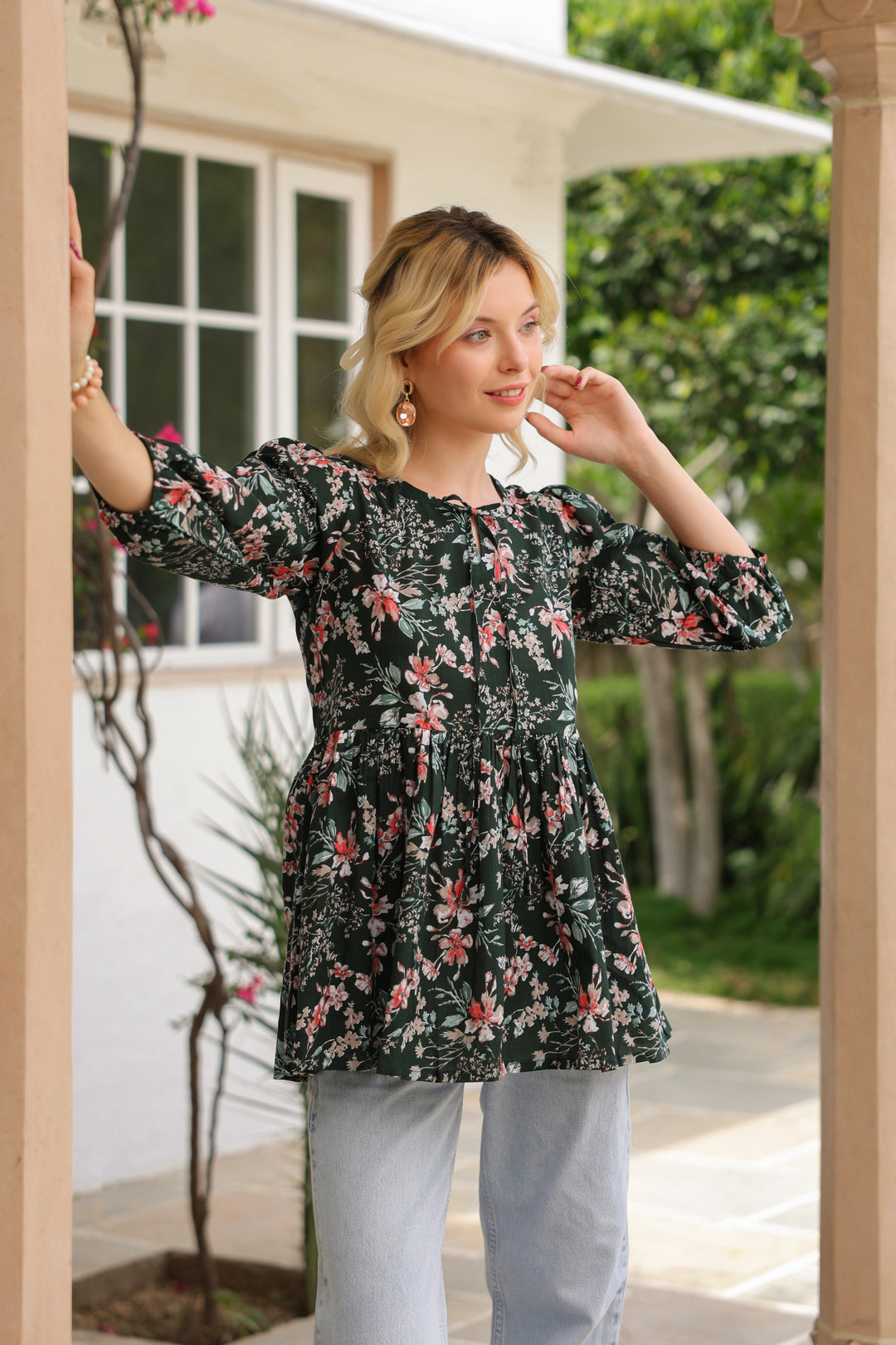 Margarita Green Cotton Frill Top