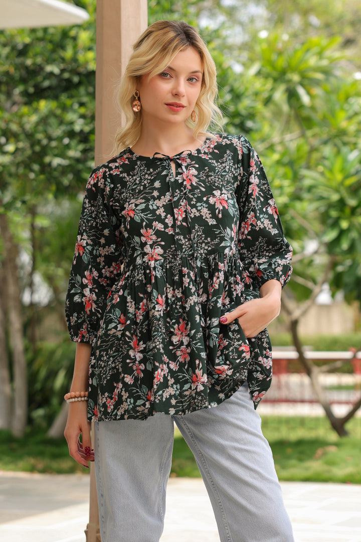 Margarita Green Cotton Frill Top