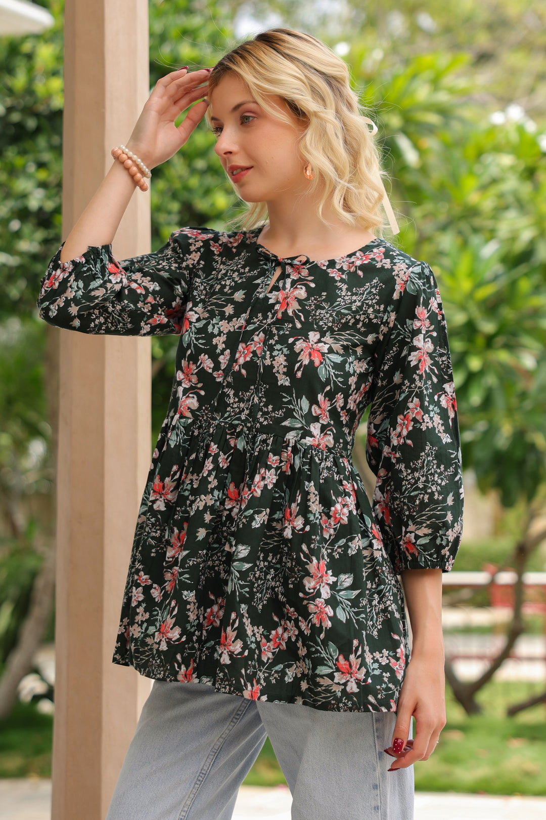Margarita Green Cotton Frill Top