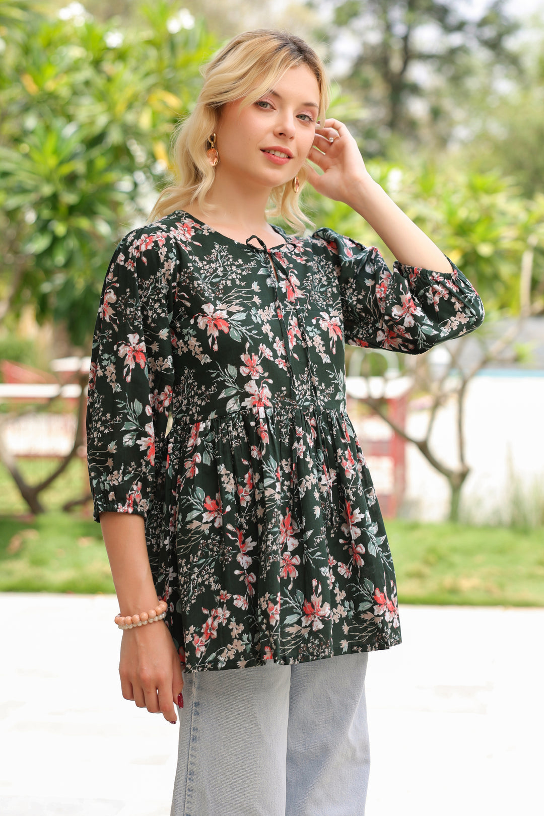 Margarita Green Cotton Frill Top