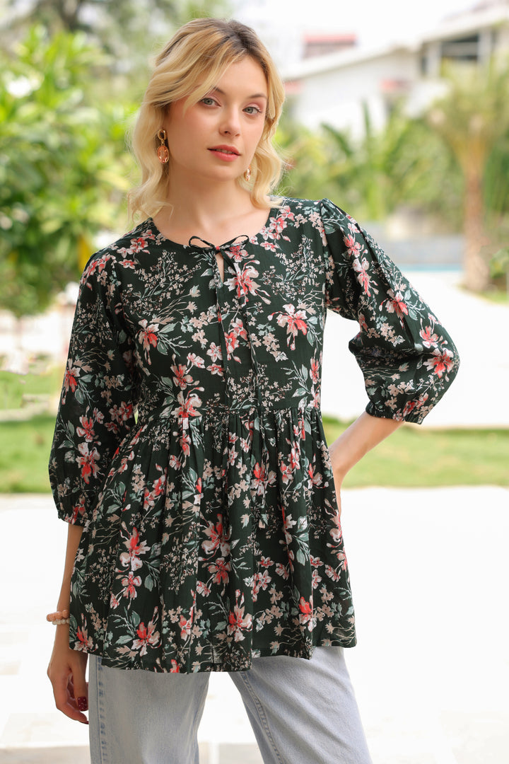 Margarita Green Cotton Frill Top