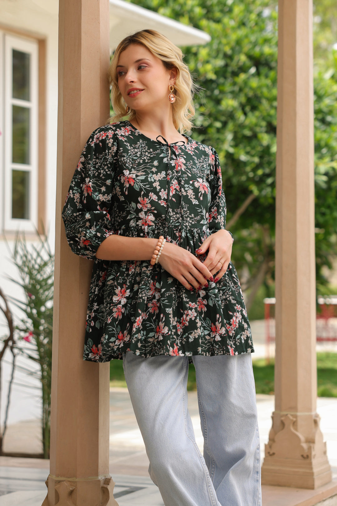Margarita Green Cotton Frill Top