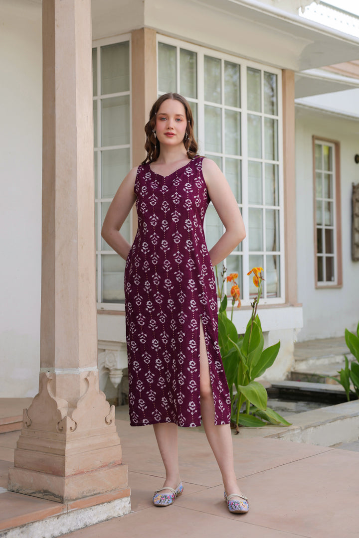 Natasha Wine Cotton Dress