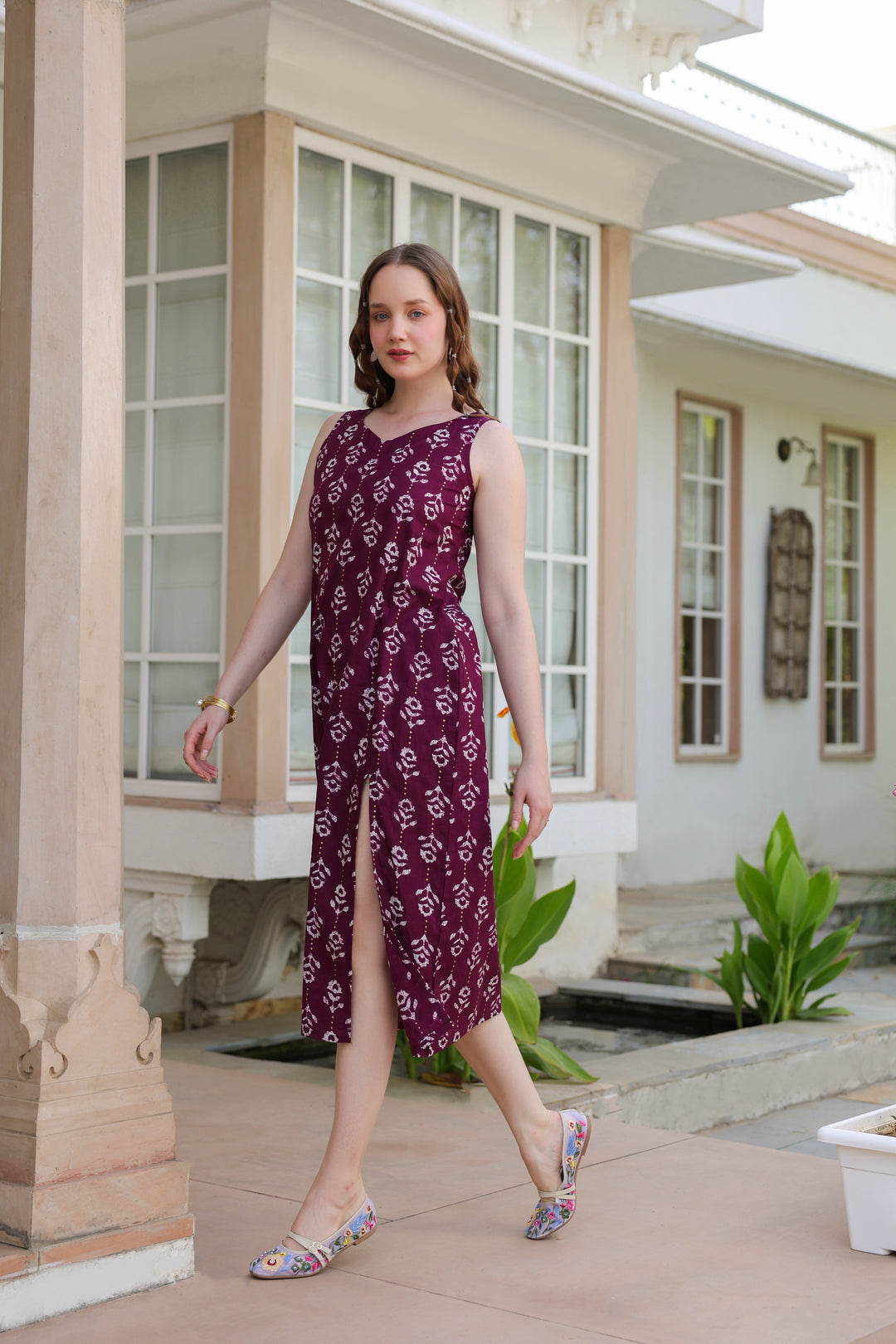Natasha Wine Cotton Dress