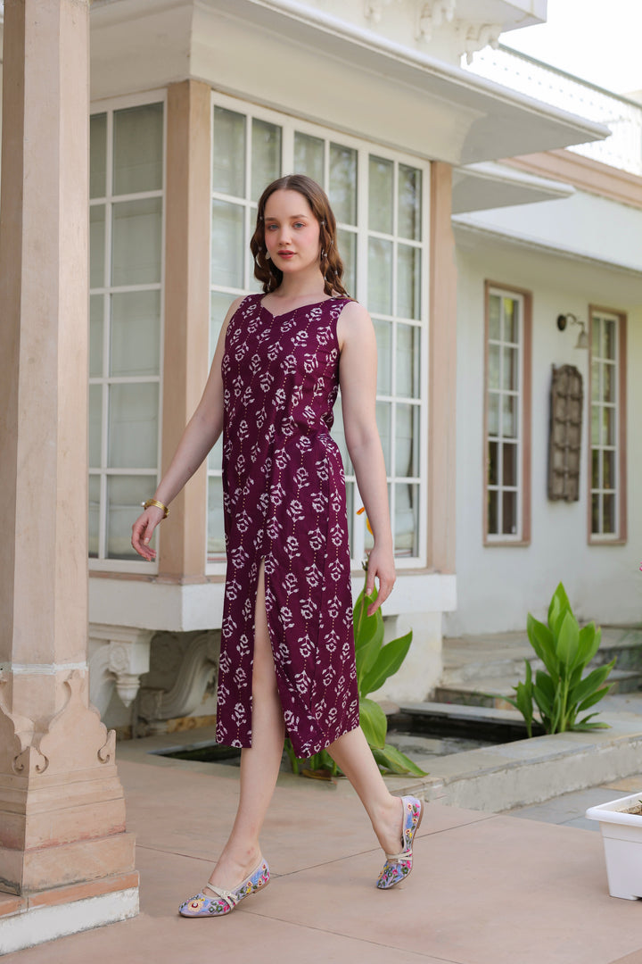 Natasha Wine Cotton Dress