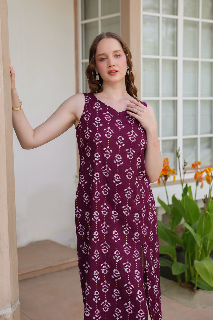 Natasha Wine Cotton Dress