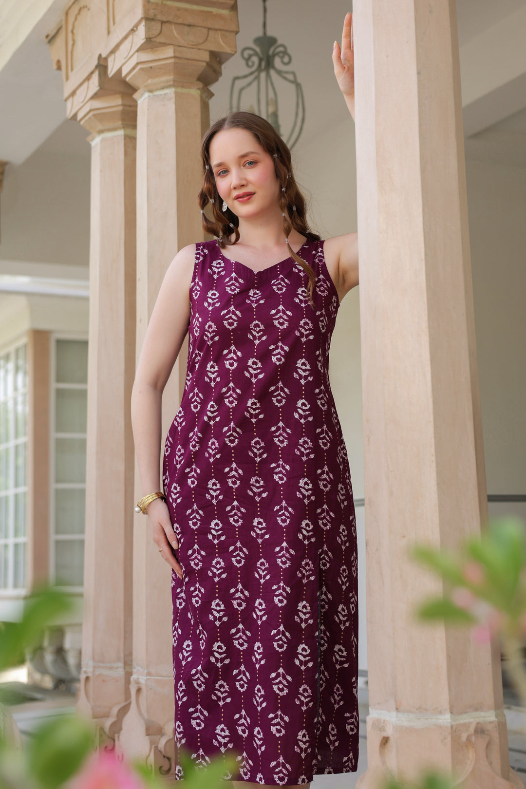 Natasha Wine Cotton Dress