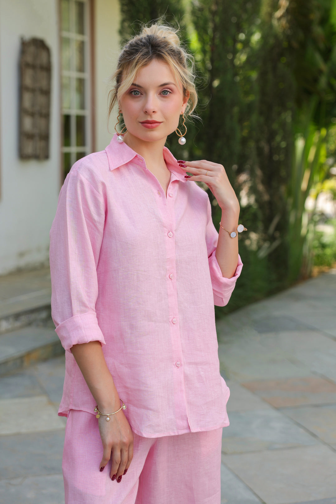 Arina Pink Pure Linen Co-ord Set