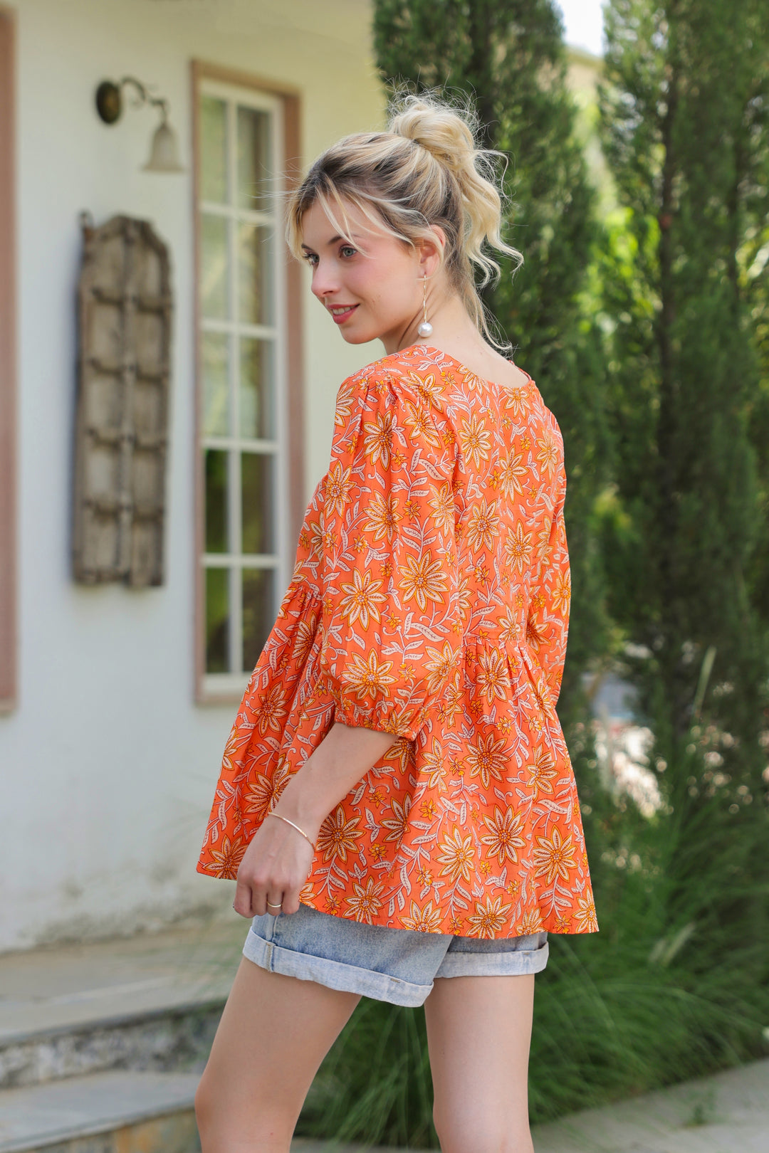 Polina Orange Cotton Top