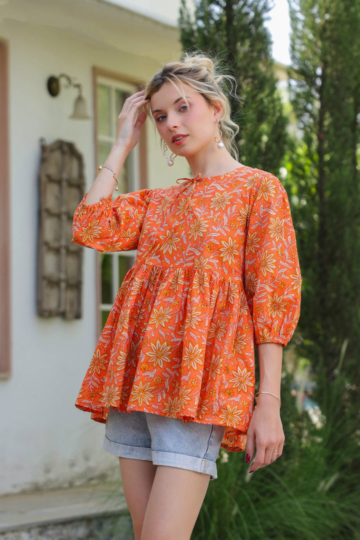 Polina Orange Cotton Top