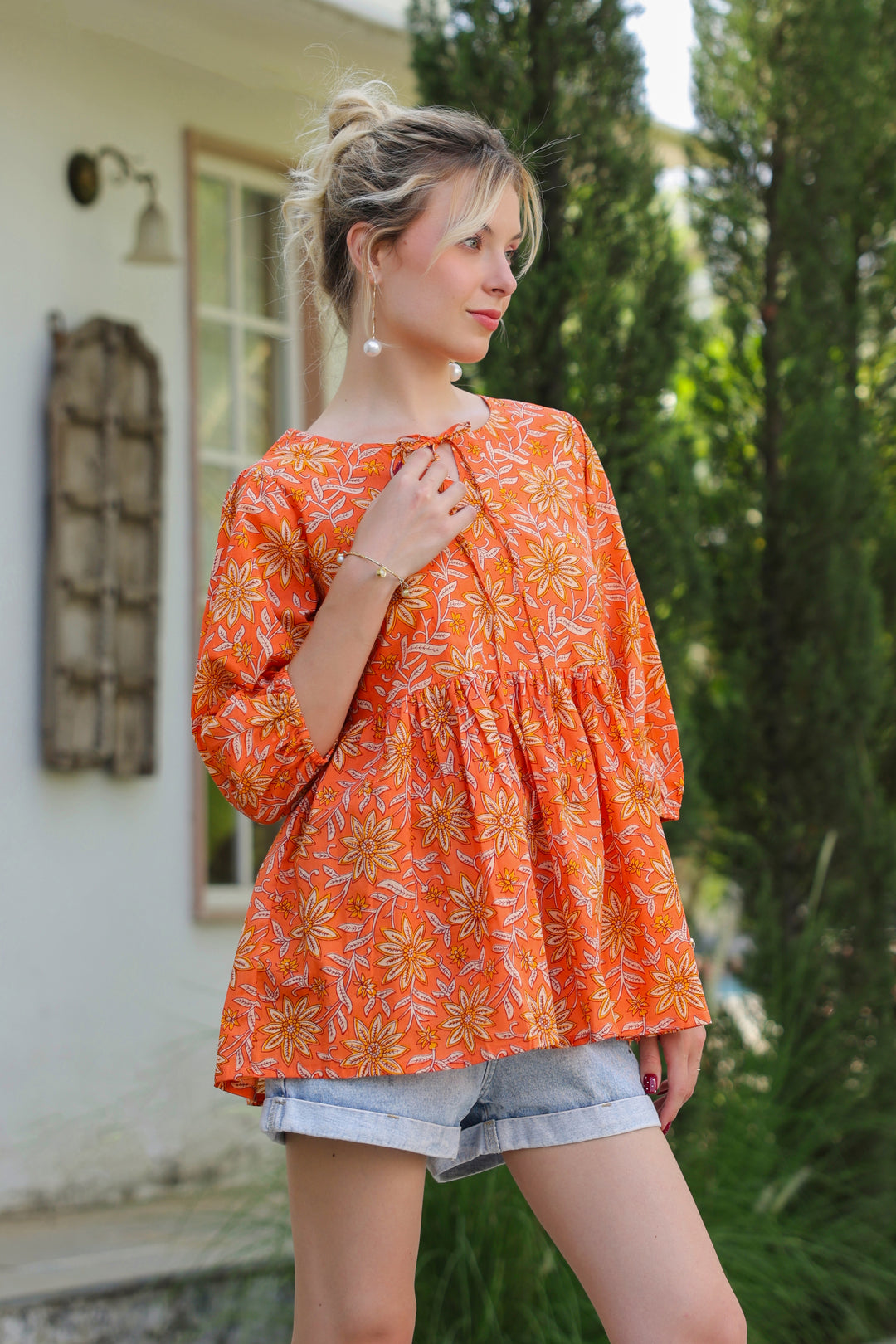 Polina Orange Cotton Top