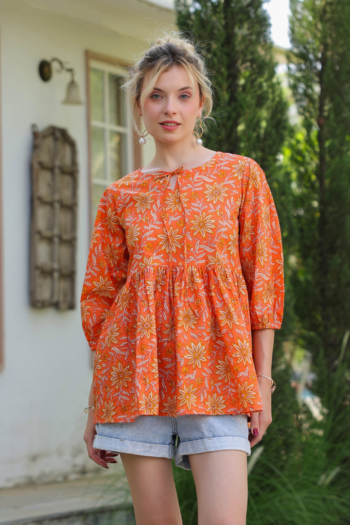 Polina Orange Cotton Top