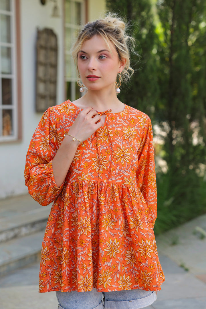 Polina Orange Cotton Top