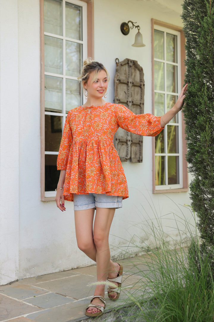 Polina Orange Cotton Top