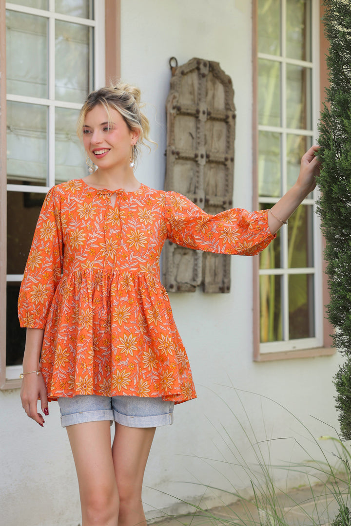 Polina Orange Cotton Top