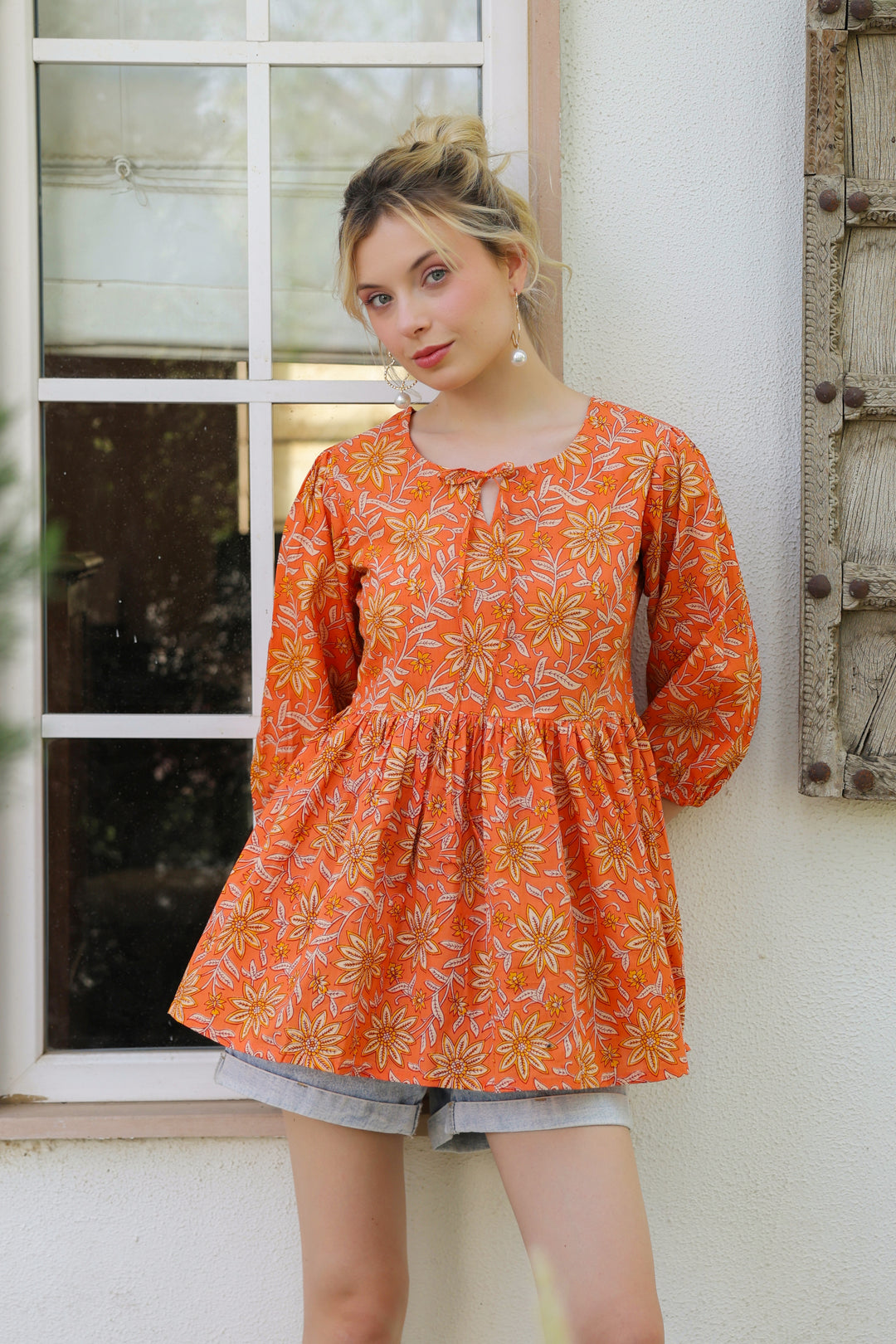 Polina Orange Cotton Top