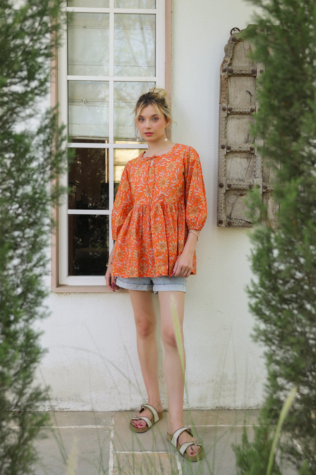 Polina Orange Cotton Top