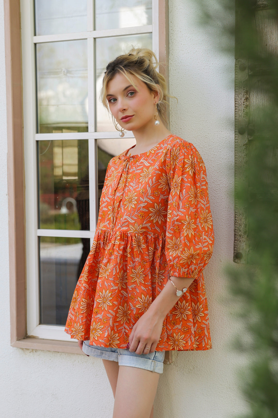 Polina Orange Cotton Top